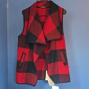 Women's Red and Black Plaid Vest